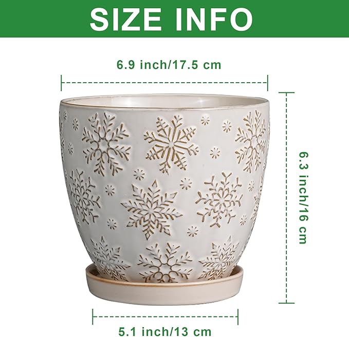6.9 Inch Plant Pot with Drainage Hole and Saucer Ceramic Planter for Indoor Plant Flower Pot for Orchid Succulents Plants White-Ruum Studio Home