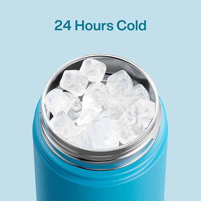 Kids Insualated Water Bottle with Straw - 12oz Stainless Steel Water Bottle with Dual Spouts, Leak-Proof, BPA-Free, Double Wall Vacuum Keeps Cold for 24 Hours for Sports, Travel, School (Azure Blue)-Ruum Studio Home