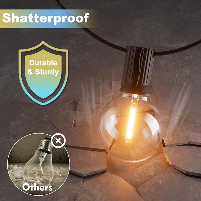 Bomcosy Outdoor String Lights,50 FT LED String Lights for Outside with Shatterproof Dimmable 25+1 Bulbs,Waterproof Connectable Outdoor Lights for Deck,Garden,Backyard,Balcony,Porch,Patio-Ruum Studio Home