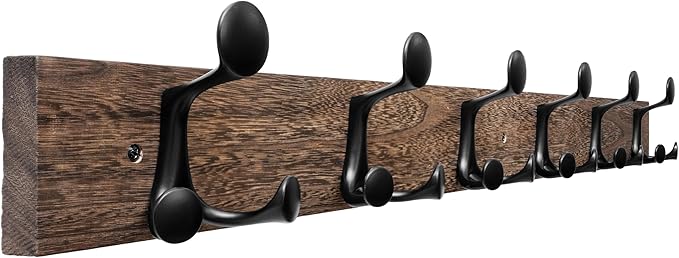 SKOLOO 36-Inch Wood Burnt Coat Rack Wall Mount with 6 Triple Hooks - Ideal for Family Entrances, Classrooms, and Pet Supplies Storage - Perfect Coat Hooks for Wall-Ruum Studio Home