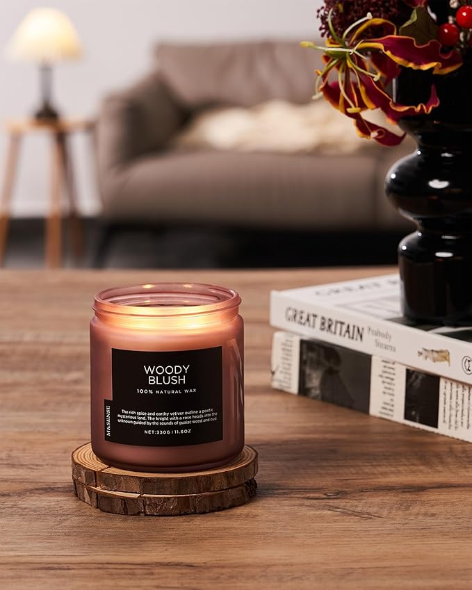 M&SENSE Rose Oudwood Scented Candle, 11.6oz 70 Hours Natural Soy Wax Long Lasting Slow Burning Candles, 2 Wick Relaxing Aromatherapy Gifts for Home Decor-Ruum Studio Home