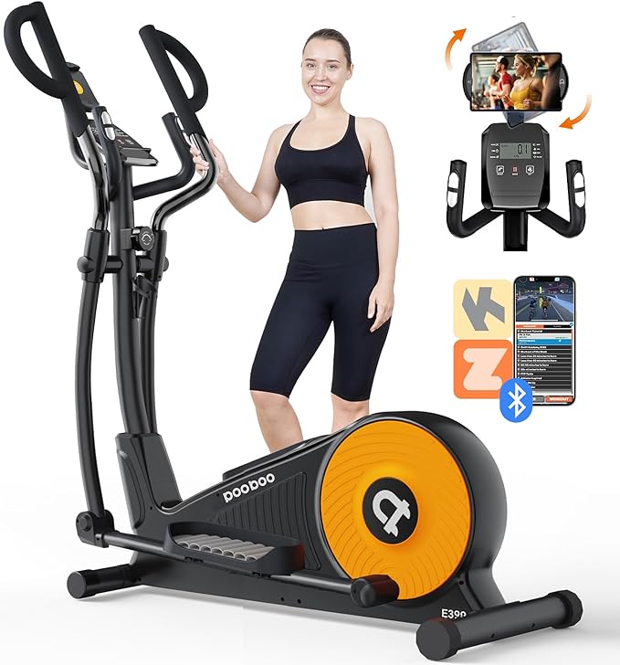 pooboo Elliptical Machine, Elliptical Exercise Machine with 16-Level Resistance&Hyper-Quiet Magnetic Driving System, Elliptical Machine for Home with LCD Monitor&15.5IN Stride, 350LBS Weight Capacity-Ruum Studio Home