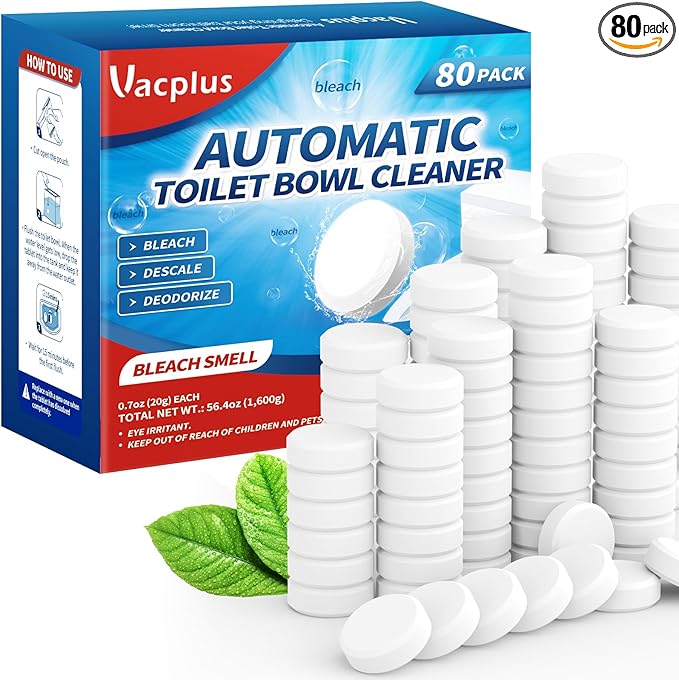 Vacplus Toilet Bowl Cleaner Tablets 80 PACK, Automatic Cleaners with Bleach, Slow-Releasing Toilet Tank Cleaners for Deodorizing & Descaling, Household Toilet Cleaners against Tough Stains-Ruum Studio Home
