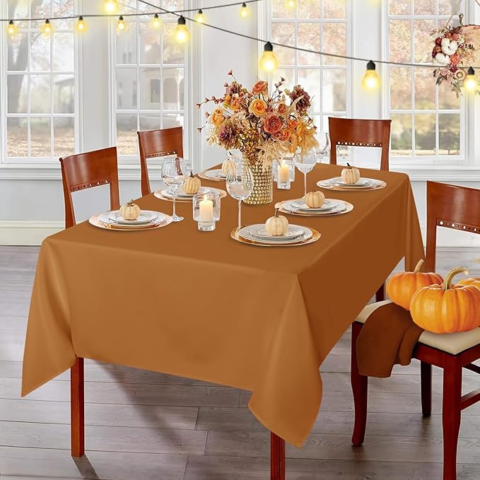 sancua Tablecloth Rectangular - 60 x 120 Inch - Stain and Wrinkle Resistant Washable Fabric Fall Table Cloth Rectangle, Thanksgiving Decorative Polyester Table Cover for Dining, Parties, Bronze-Ruum Studio Home