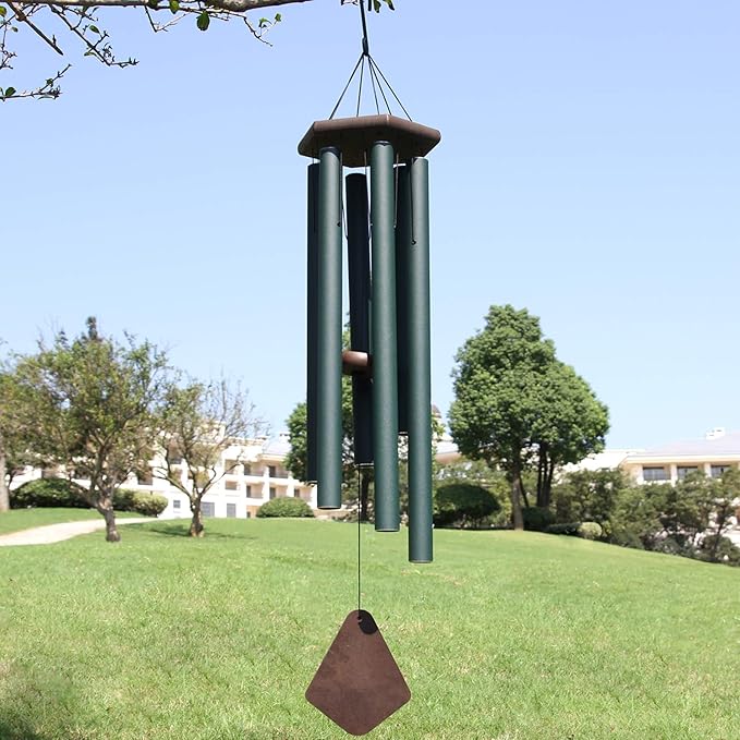 Wind Chimes Outdoor Large Deep Tone,Sympathy Wind Chime Outdoor, Memorial Wind-Chime with 6 Tuned Tubes, Elegant Chime for Garden, Patio, Balcony and Home Decor, Matte Green-Ruum Studio Home