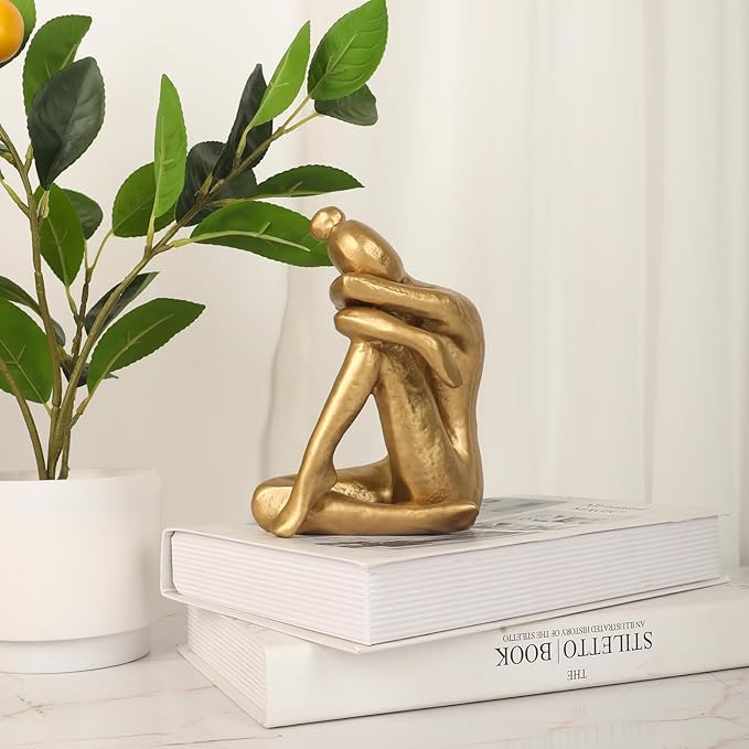 Unique Cast Iron Girl Thinker Bookends, Heavy-Duty Decorative Book Stoppers for Shelves, Creative Home and Office Desk Ornaments, 1 Pair/2 Pieces, 5.9"-Ruum Studio Home