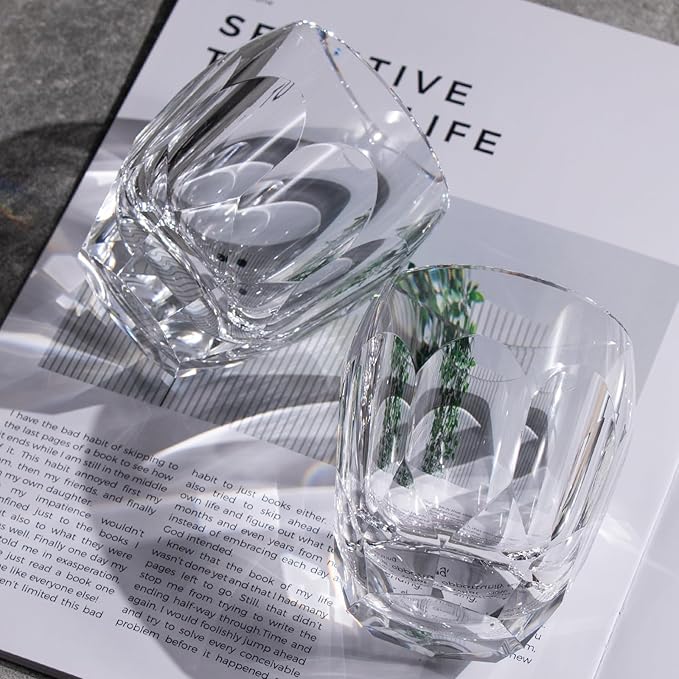 KAMMAK Crystal Whiskey Glasses Set of 2, Luxury 7.44oz Old Fashioned Glasses Stemless, Handcrafted Cocktail Glasses, Hand Blown Scotch Cup for Women, Men Gift for Bourbon Barware, Home Bar-Ruum Studio Home