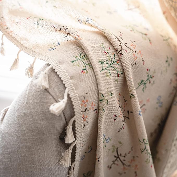 Sutuo Home Boho Curtain Semi-Blackout Crochet Hollow Lace Patchwork with Floral Print Cotton Linen Fabric, Handmade Tassels Rod Pocket Bohemian Window Drapes for Living Bedroom, 59"W x 84"L, 1 Panel-Ruum Studio Home