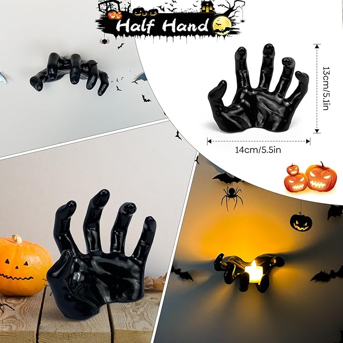 Halloween Decor Indoor, 4 Packs Creepy Reaching Hands with LED Candles, Life-Sized Gothic Wall Decor for Horror Decor, Spooky Halloween Decorations for Home, Party, Goth & Dark Academia Style-Ruum Studio Home
