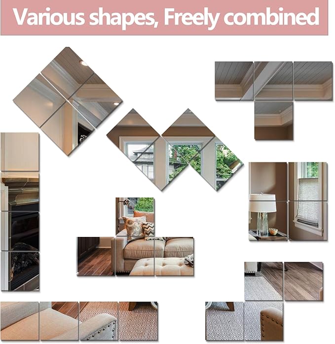 Unbreakable Full Length Wall Mirror,The Door Mirror,4Pack 14''x14'',Acrylic Kids Shatterproof Plexiglass Long Mirrors for Bedroom Closet,Children Non Glass Stick on Mirrors-Ruum Studio Home