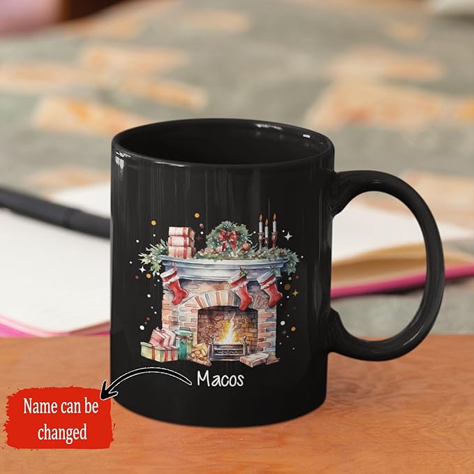 Cute Christmas Design Coffee Mug, Customized Name Black Cup For Christmas, Custom Christmas Themed Ceramic Mug 11oz 15oz, Personalized Christmas Decorative Cup, Gift For Friend Coworker-Ruum Studio Home