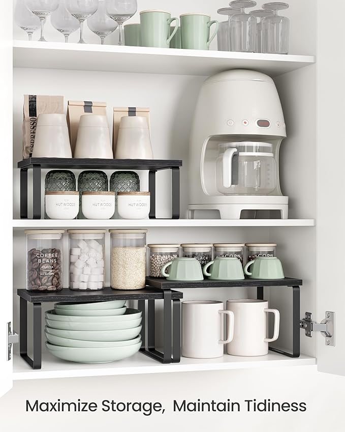 SONGMICS Cabinet Organizer Shelf, Set of 3 Kitchen Counter Shelves, Kitchen Storage, Spice Rack, Stackable, Expandable, Anthracite Gray and Matte Black UKCS220B01-Ruum Studio Home