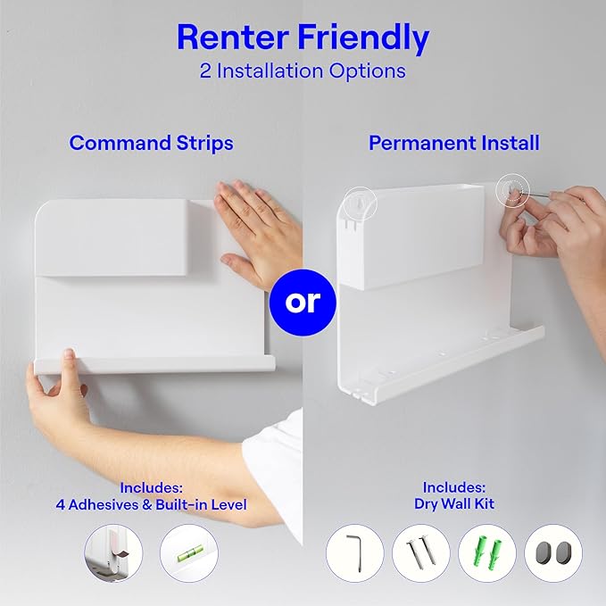 WallShelfie Bedside Wall Organizer - Room Decor, Dorm Room Essential, Floating Bedside Shelf Wall Mount, Makeup Organizer, Remote Control Holder, Room Accessories, Floating Shelves (White)-Ruum Studio Home