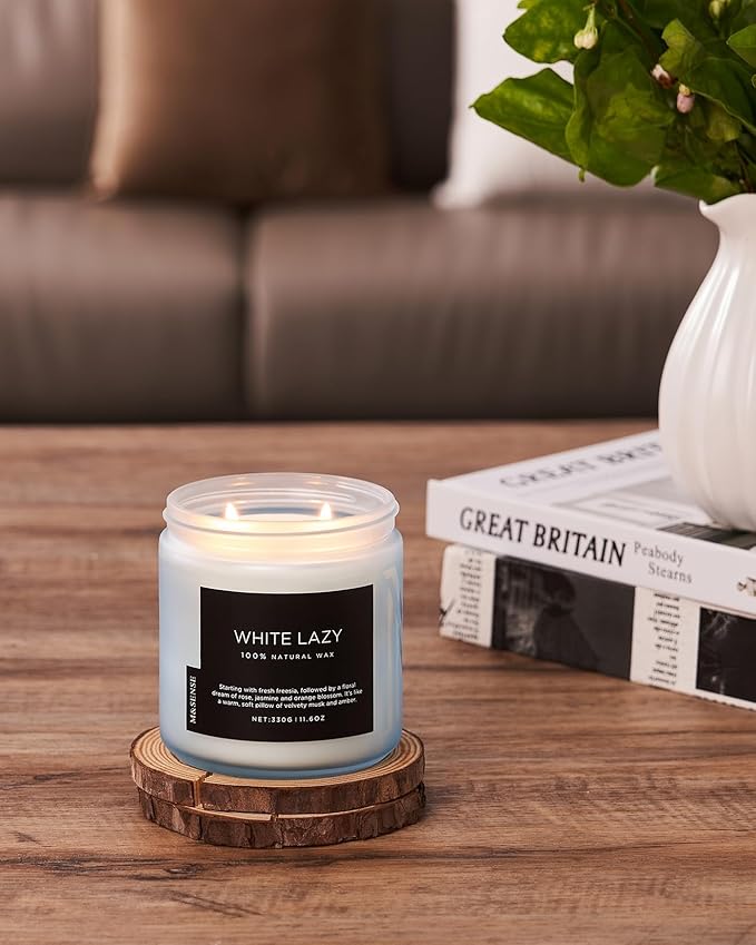 M&SENSE Jasmine & Clean Cotton Spring Scented Candle, 11.6oz Aromatherapy Gifts 2 Wick 70 Hours Long Lasting Burn, Natural Organic Soy Candle, Housewarming Gifts for Dad Mom Friends-Ruum Studio Home