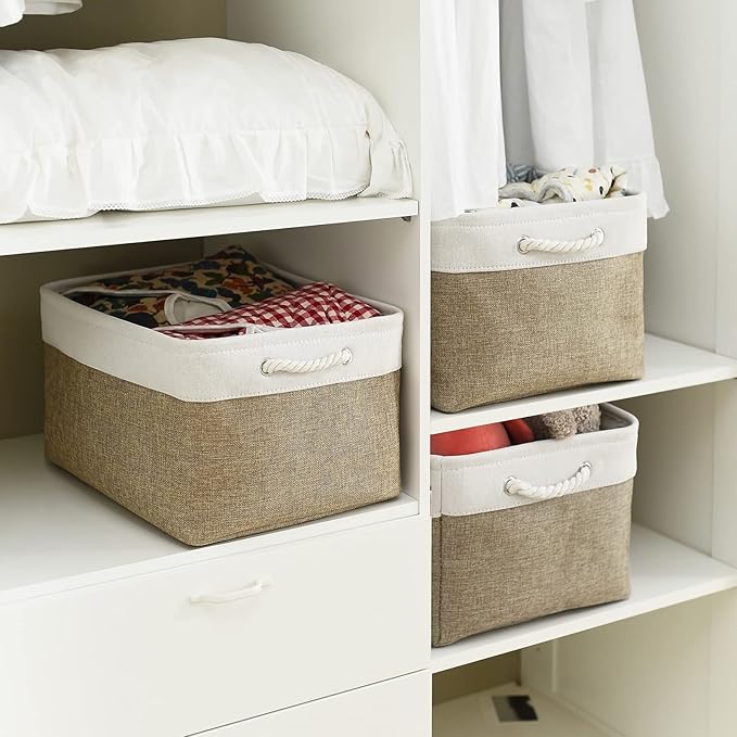 TheWarmHome Organization and Storage Basket for Organizing - X Large - 3 Pack 17.7L×13.8W×9.8H in Collapsible Storage Bin for Shelves, Fabric Basket for Gifts Organizer Toy Closet (White & Khaki)-Ruum Studio Home