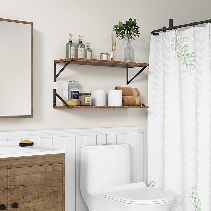 10 Inch Deep Floating Shelves, Floating Shelves 30 Inch Long, Rustic Wood Wall Shelves 30"W x 10"D, Deep Floating Shelf with Bracket, Wide Storage Shelves for Living Room, Bathroom, Rustic Brown-Ruum Studio Home