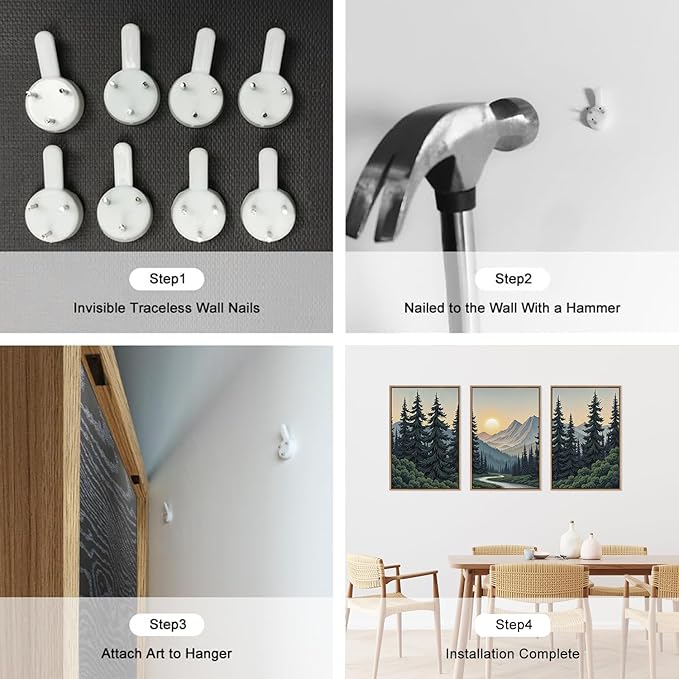 HLNIUC Mountain Forest Sun Framed Wall Art,Large Boho Pine Tree Canvas Wall Decor Set of 3(16”x24”)Ridge Mountain Landscape Picture Prints,Natural Sunset Woodland Wall Painting for Living Room,Bedroom-Ruum Studio Home