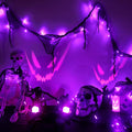 Halloween Horror Atmosphere Lights, Orange&Purple LED String Lights with 9.9FT Creepy Black Gauze, Battery Powered with Timer & 8 Flashing Modes (Purple)-Ruum Studio Home