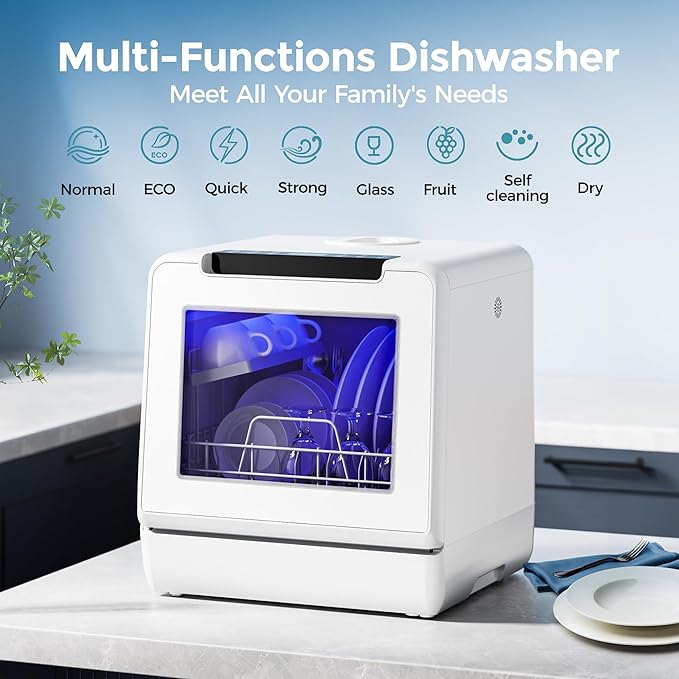 EUHOMY Portable Dishwasher Countertop Dishwashers, 8 Programs Mini Dishwasher, 5L Built-in Water Tank and Inlet hose, Self Clean, Baby Care, Air Dry Function, for Apartments & RVs, No Hookup Needed-Ruum Studio Home