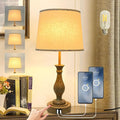 Farmhouse Table Lamp Touch Control 3-Way Dimmable Table Lamp, Modern Nightstand Lamp with 2 USB Port Bedside Desk Lamp with Fabric Shade for Living Room (Pack 1-Beige Shade & Touch)-Ruum Studio Home