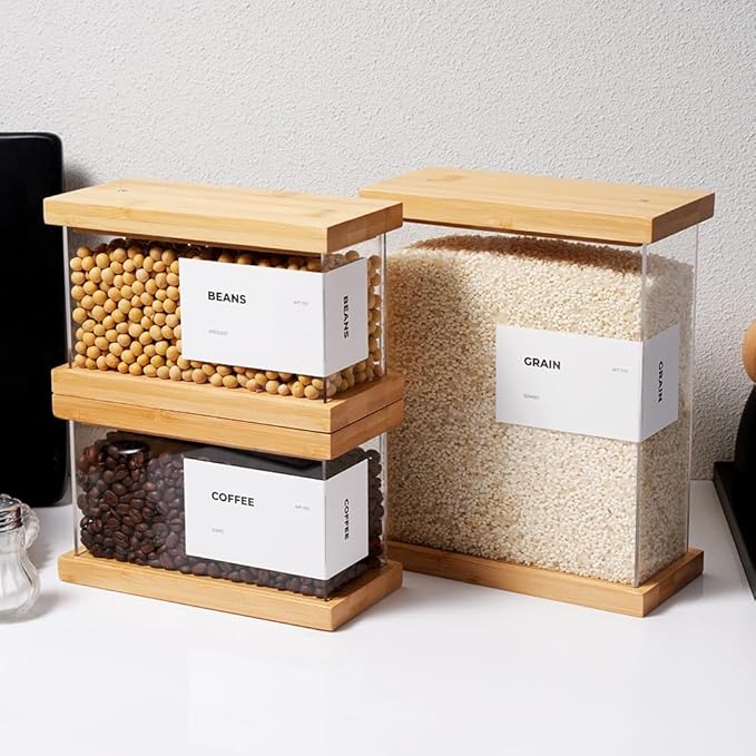 Bamboo Food Dispenser | Kitchen Organizers and Storage | Airtight Pantry Organizers and Storage Container | Cereal, Rice, Flour, Snack Storage (2, Large)-Ruum Studio Home