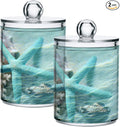 2 Pack Qtip Holder Organizer Dispenser Seashell Starfish Summer Beach Bathroom Storage Canister Cotton Ball Holder Container for Cotton Swabs/Pads/Floss-Ruum Studio Home