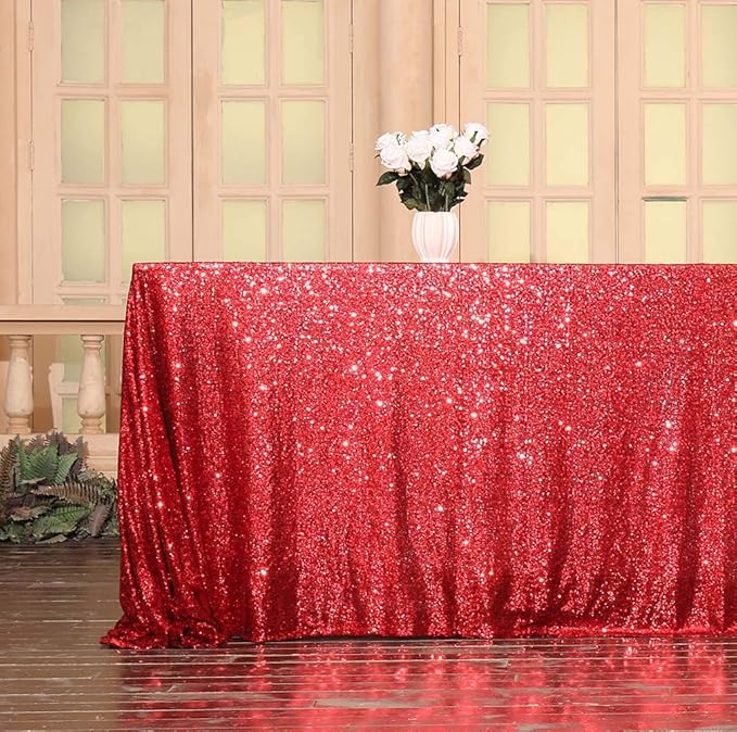 SquarePie Sequin Tablecloth 50 x 72 Inch Red Sparkly Table Linen for Wedding Party-Ruum Studio Home