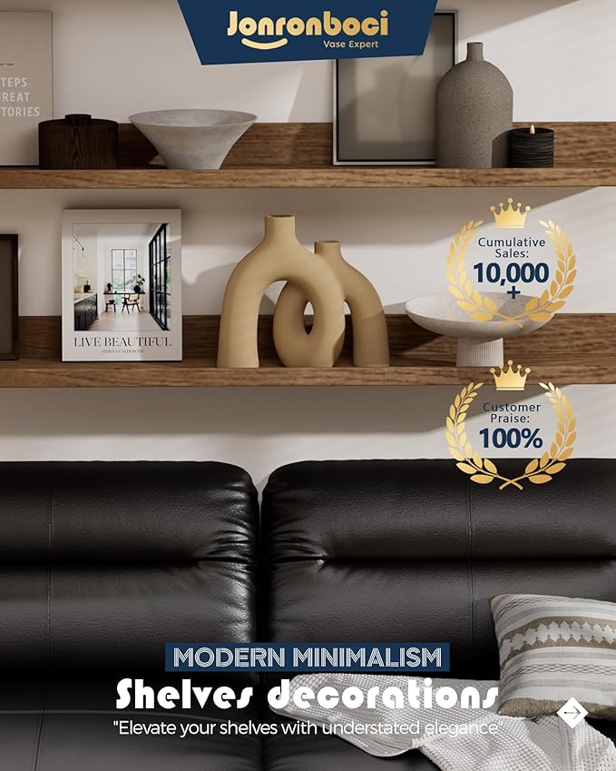 Hug Donut Decorative Vase Set - Tan Modern Rustic Farmhouse Style Vases Home Decor,Matte Ceramic Decorations for Living Room Shelf, Bookshelf Mantle Entryway Table Centerpiece or Console Décor(Brown)-Ruum Studio Home