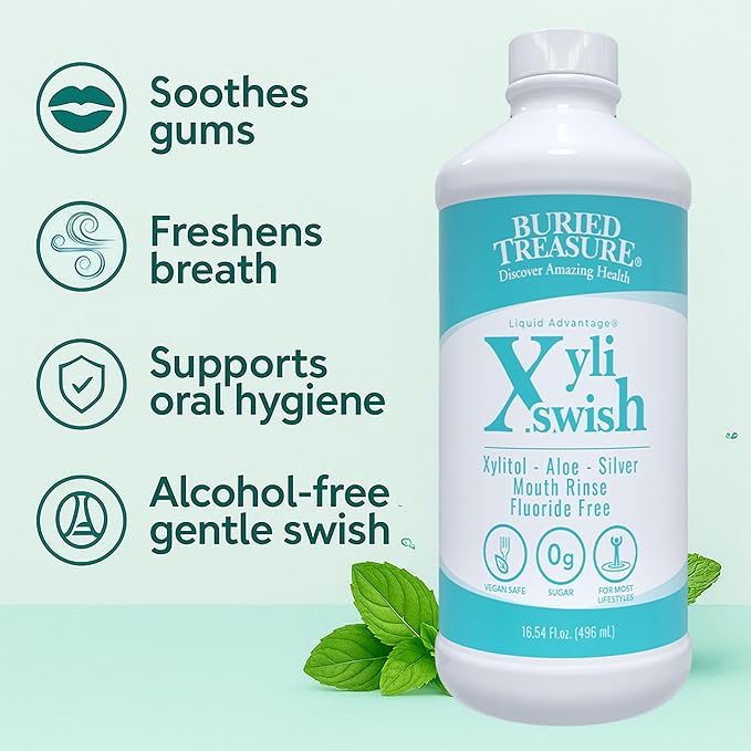 Xyli Swish - All Natural Formulated Nano Silver, Xylitol & Aloe Mouthwash - Alcohol and Fluoride Free - Oral Rinse to Fight Bad Breath & Dry Mouth - Peppermint Flavor - 16oz.-Ruum Studio Home