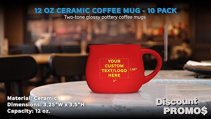 Custom Glazed Campfire Coffee Mugs 12 oz. Set of 10, Personalized Bulk Pack - Perfect for Coffee, Tea, Espresso, Hot Cocoa, Other Beverages - Red-Ruum Studio Home