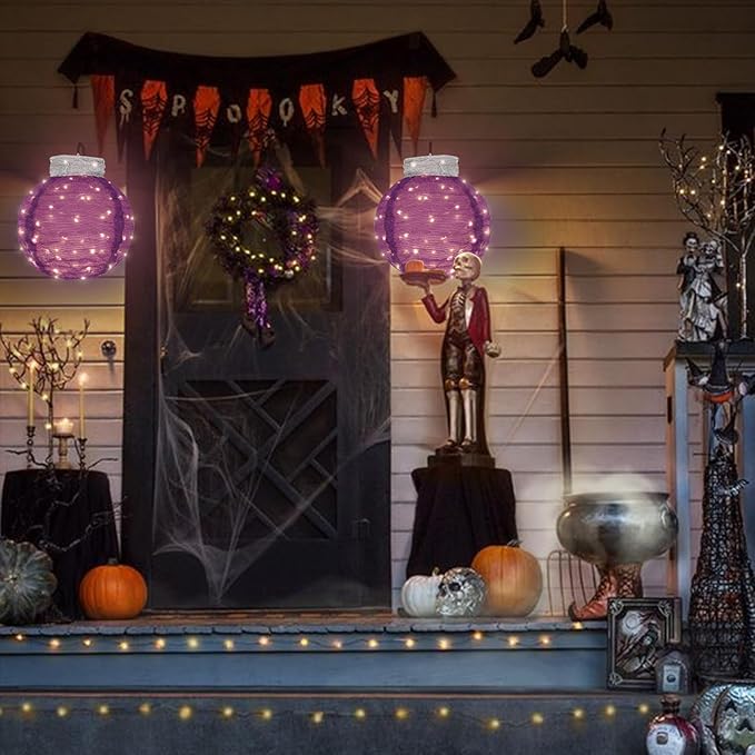 BRIGHTDECK Outdoor Halloween Ornaments, Lighted Pop-Up Outdoor Holiday Ball Decoration with 80 LED Lights, 8 Light Modes, Lighted Collapsible Holiday Decorations for Yard, Home (Purple)-Ruum Studio Home