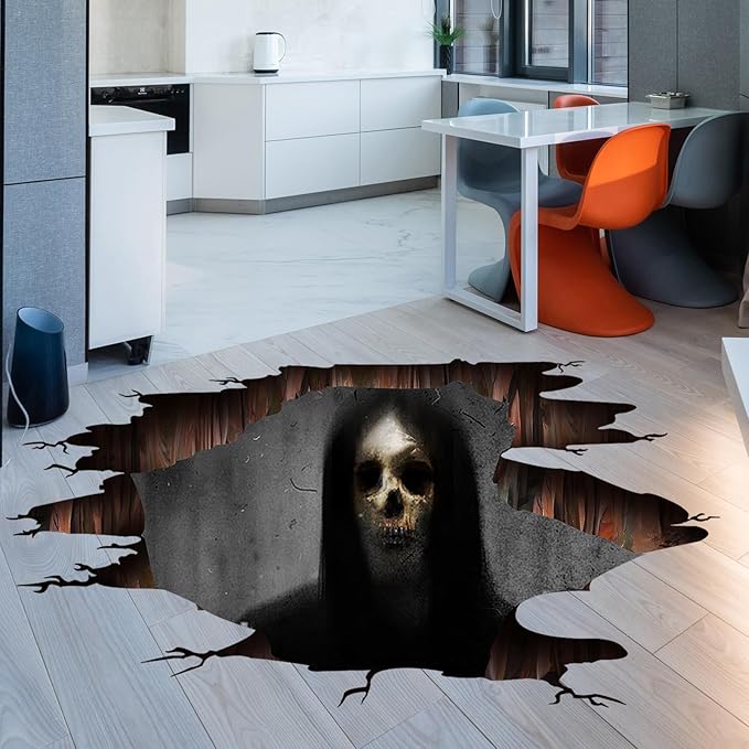 3D Halloween Wall Decals Scary Skeleton Halloween Wall Stickers, Spooky Long Hair Zombie Floor Decor Posters Decals Decorations for Living Room Bedroom Party Supplies-Ruum Studio Home