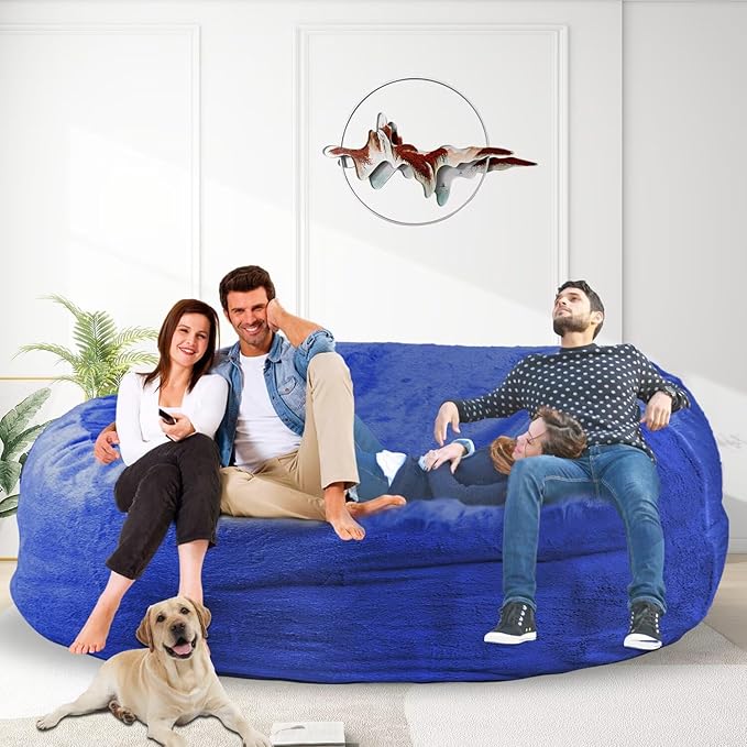 Bean Bag Chair for Adults 7FT,Soft Removable Cover for Teens/Girls Bedroom,Fluffy Giant Round Floor Beanbag Lounger Chairs (No Filler,Sapphire)-Ruum Studio Home