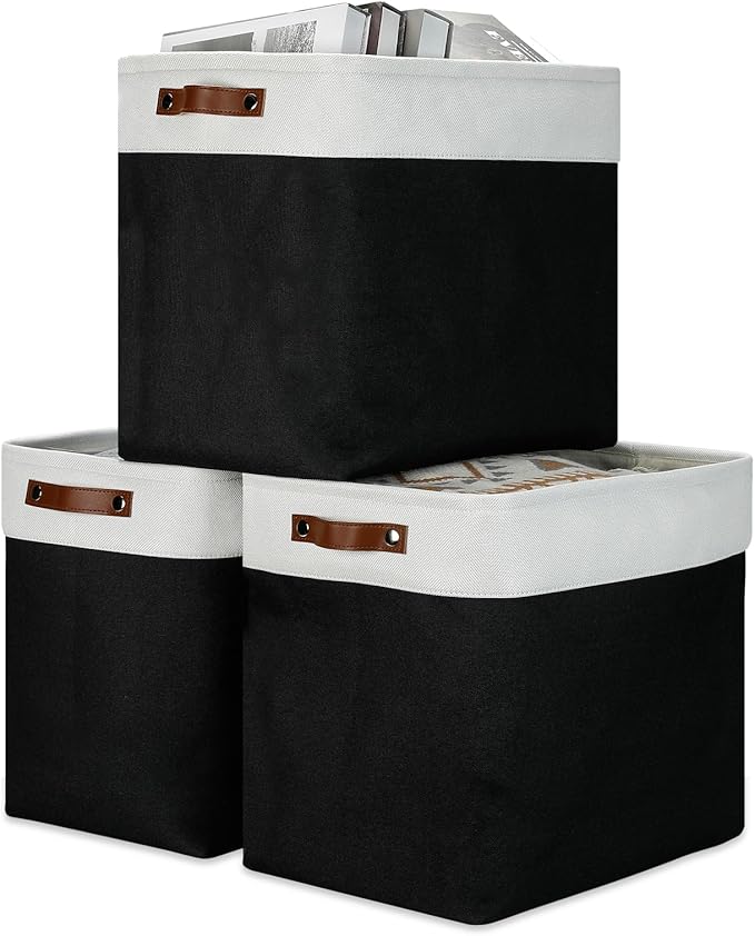 DULLEMELO Fabric Storage Baskets 3 Pack - 17x12x15 inch Large Foldable Fabric Organizer for Storage Decorative Storage Bins for Home,Closet(White&Black)-Ruum Studio Home