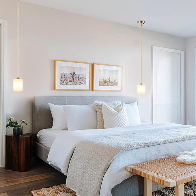 Modern Gold Pendant Light 3 Pack Brushed Brass Mid Century Chandelier White Cylinder Glass Shades Adjustable Rods Farmhouse Ceiling Hanging Lighting Fixture Kitchen Island Dining Room Bedroom-Ruum Studio Home