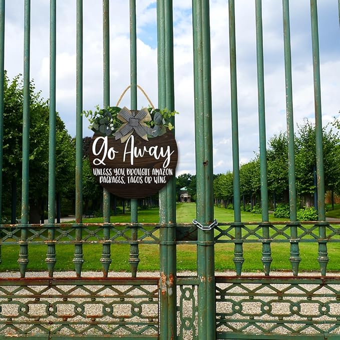 Go Away Hanging Wall Sign for Front Door Home Kitchen Decor Rustic Wooden Round Sign Wall Decoration for Kitchen Dining Room Living Room Bedroom Outdoor-Ruum Studio Home