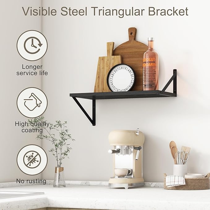 Fun Memories 20 Inch Floating Shelves for Wall, Black Bathroom Shelves Set of 2, 10 Inch Deep Wall Shelf for Bedroom, Kitchen, Large Home Decor Shelves Farmhouse Storage Shelf-Ruum Studio Home