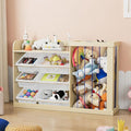 Kids Toy Storage Organizer with 6 Removable Plastic Bins Toddler Montessori Bookshelf with Stuffed Animal Net Holder Baby Bookcase Plush Organizer for Playroom,Bedroom,Kids Room,Classroom-Ruum Studio Home