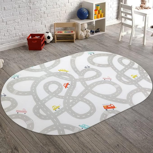 STARUIA Road Traffic Kids Rug Children Playing with Cars Playmat 3x5 Ft, Washable Play Carpet for Kids Playroom, Non-Slip Have Fun Safe Baby Nursery Rug for Toddler Boy's Bedroom Game Room Grey-Ruum Studio Home