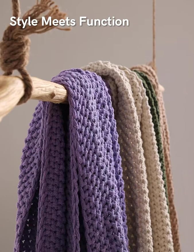 YnM Chunky Cotton Knit Throw Blanket, Cable Knit Throws for Bed Couch Sofa, Comfy & Relaxing, Decorative Piece for Farmhouse Modern Boho Rustic Scandinavian Chic Vibe, Lilac Purple 50x60 Inches-Ruum Studio Home
