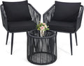 Kromax 3 Pieces Patio Rattan Bistro Conversation Set, Outdoor All-Weather Wicker Furniture Chairs and Side Table Set Ideal for Balcony, Porch and Backyard, Black-Ruum Studio Home