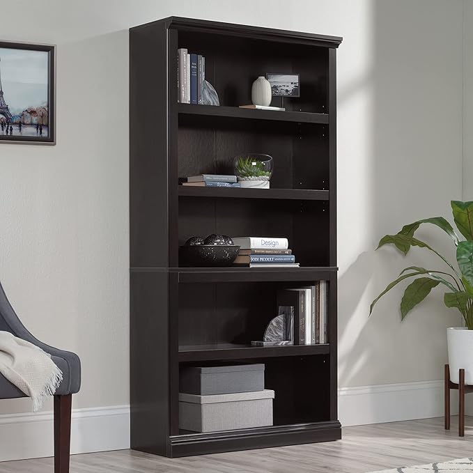 Sauder Miscellaneous Storage 5 Bookcase/Book Shelf, L: 35.28" x W: 13.23" x H: 69.76", Estate Black-Ruum Studio Home