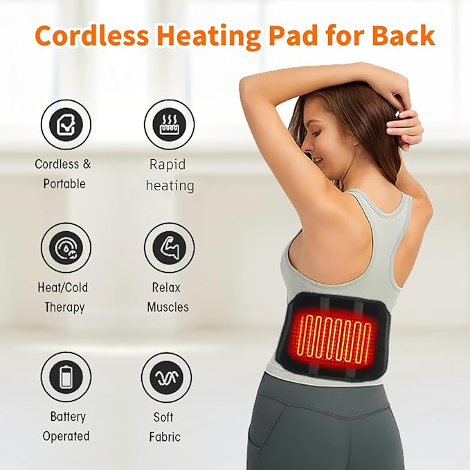 Heated Waist Belt - Cordless Heating pad for Back Pain Relief Lower Back,Electrical Heating Rechargeable Battery Powered-Ruum Studio Home