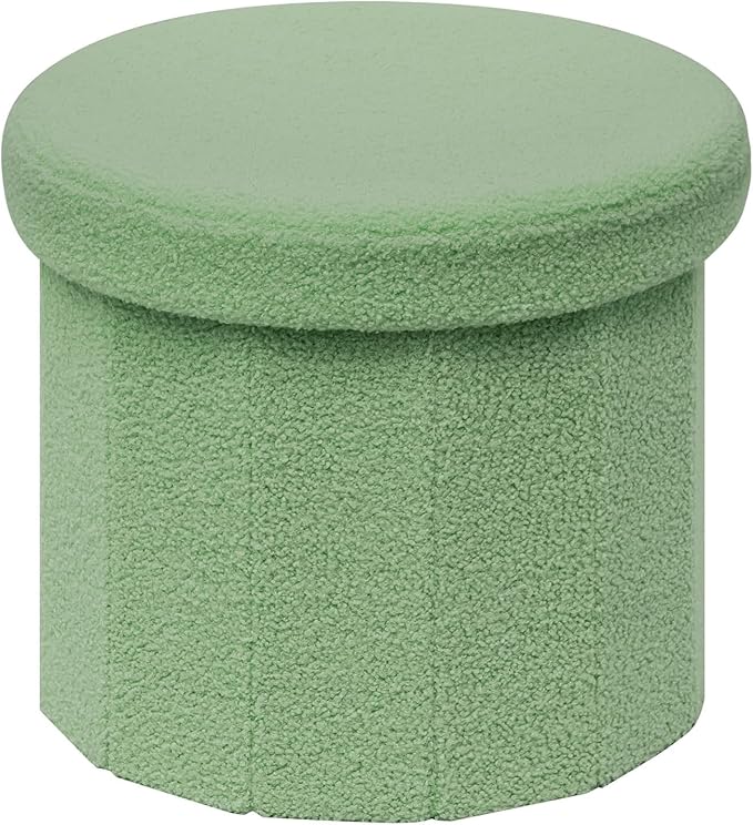 B FSOBEIIALEO Storage Ottoman Cube, Round Ottomans with Storage Foot Stool Footrest for Lving Room, Boucle Ottoman Seat for Dorm Room,Faux Teddy Fur, Green 15"x15"x15"-Ruum Studio Home