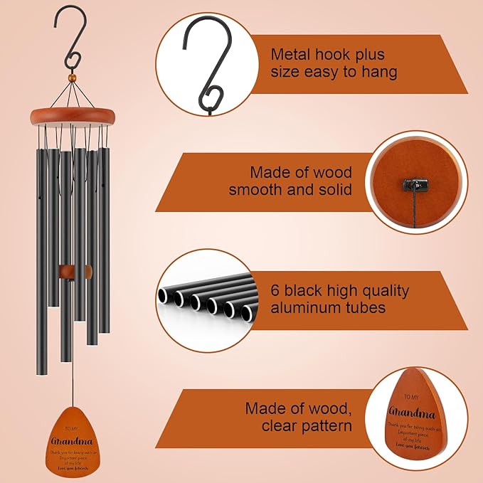 Birthday Gifts for Grandma, Grandmother Gift for Birthday, Mothers Day, Thanksgiving, Christmas, 32 Inch Wind Chimes Gift for Home Decor-Ruum Studio Home