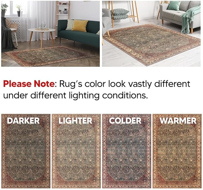 Keen Home Design 5x7 Rug - Machine Washable Area Rug with Non-Slip Backing, Ideal for Living Room, Dining Room, Bedroom - Vintage, Easy Clean, Durable, Low Pile Rug - (5' x 7')-Ruum Studio Home