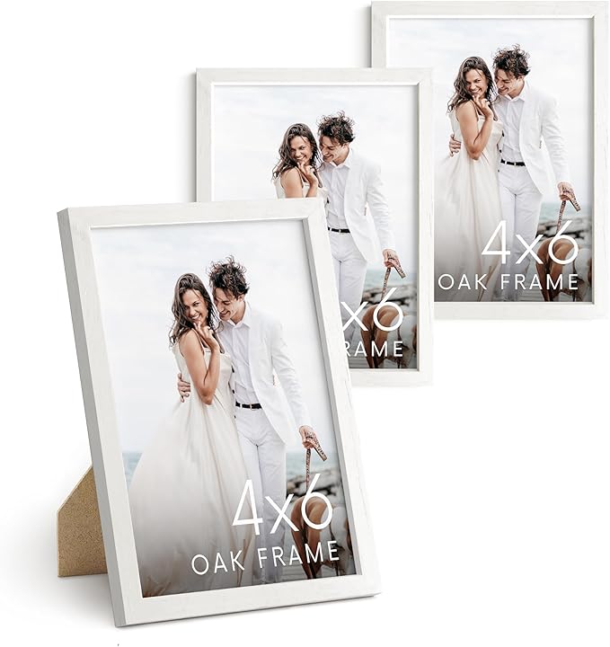 HAUS AND HUES Solid Oak 4x6 Picture Frame for Wall or Tabletop Set of 3-4x6 Picture Frame Collage, White Gallery Wall Frame Set, 4x6 Picture Frames, Photo Frames 4x6, Wooden Picture Frames 4x6-Ruum Studio Home
