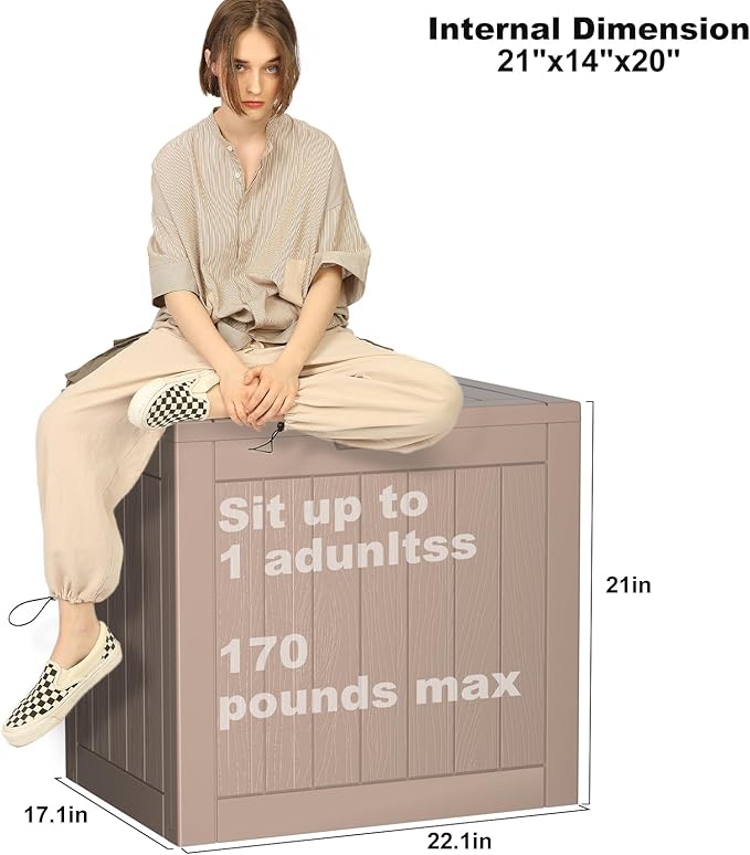 37 Gallon Deck Box Large Outdoor Storage for Patio Furniture,Outdoor Cushions,Garden Tools and Pool Supplies,Waterproof,Resin,Lockable(Grey)-Ruum Studio Home