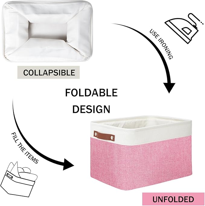 DULLEMELO Storage Baskets for Organizing, Shelves,Bedroom, Decorative Storage Bins with Faux Leather Handles, Fabric Storage Basket for Office, Toys(3-Pack, White&Pink)-Ruum Studio Home
