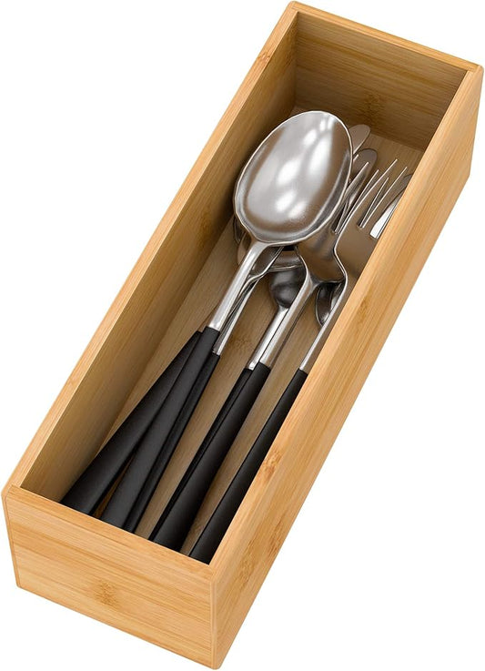 Bamboo Kitchen Drawer Organizer, Wooden Storage Box for Utensil Organizer Silverware Tray Cutlery Holder Flatware Containers - Multi-Use Deep Drawer Dividers Organizer for Bathroom, Jewelry, 9"3"2.5"-Ruum Studio Home